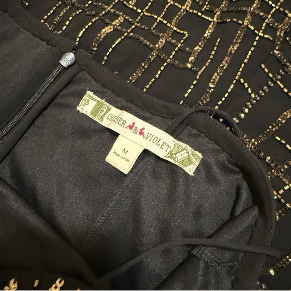Chelsea & Violet Dress Sz M Beaded SequinGold Black Mini Strappy Party Holiday - Picture 14 of 15